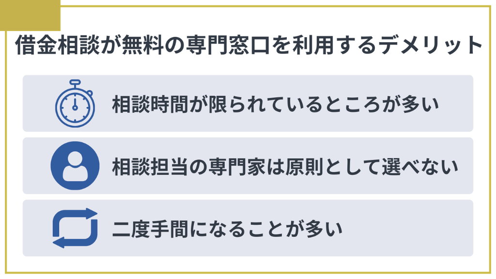 借金相談が無料の専門窓口を利用するデメリット