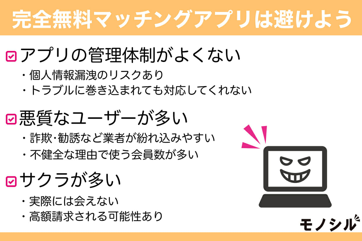 完全無料のマッチングアプリを避けるべき具体的な理由