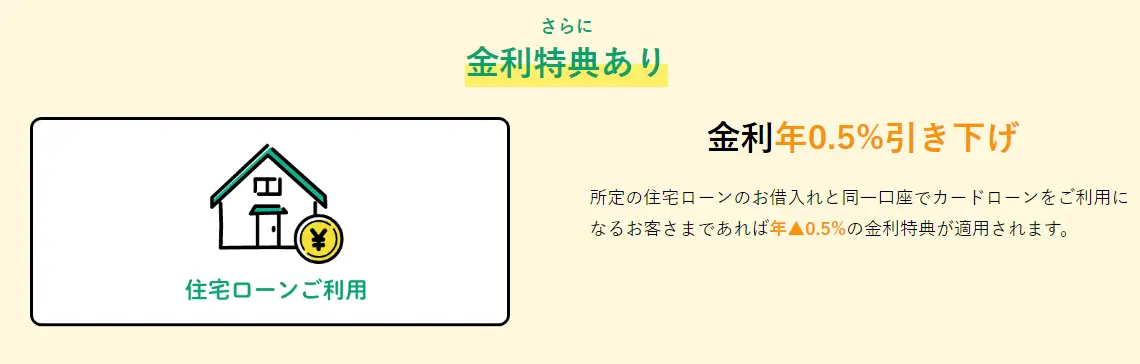 りそな銀行カードローンの住宅ローンを利用している方は金利優遇を受けることができて、金利が年0.5%引き下げることができます。